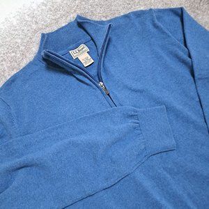LL Bean Sweater Men XL Regular Blue 1/4 Zip Mock Neck Sweater Cotton Cashmere